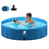 Fwiull Hundepool für Große & Kleine Hunde, Faltbarer Hunde Planschbecken 120 * 30CM Hundebadewanne Stabiler Swimmingpool Haustier Kind Schwimmbecken rutschfest Tragbar Blau - 2