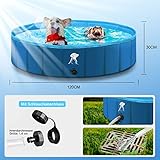 Fwiull Hundepool für Große & Kleine Hunde, Faltbarer Hunde Planschbecken 120 * 30CM Hundebadewanne Stabiler Swimmingpool Haustier Kind Schwimmbecken rutschfest Tragbar Blau - 3