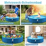 Fwiull Hundepool für Große & Kleine Hunde, Faltbarer Hunde Planschbecken 120 * 30CM Hundebadewanne Stabiler Swimmingpool Haustier Kind Schwimmbecken rutschfest Tragbar Blau - 7