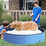 PawHut Hundepool Planschbecken Schwimmbecken Schwimmbad Hundebad, PVC+Holz Blau Φ140x30cm - 2