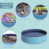 PawHut Hundepool Planschbecken Schwimmbecken Schwimmbad Hundebad, PVC+Holz Blau Φ140x30cm - 3