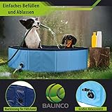 Stabiler Hundepool | Planschbecken für Hunde | Faltbarer Pool mit Ablassventil | rutschfeste Badewanne | Bällebad Kinder | Bälle Bad inkl. Badebürste & Reparaturset – Dog Pool 120×30 (Blue) - 4