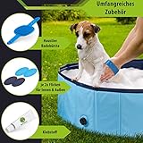 Stabiler Hundepool | Planschbecken für Hunde | Faltbarer Pool mit Ablassventil | rutschfeste Badewanne | Bällebad Kinder | Bälle Bad inkl. Badebürste & Reparaturset – Dog Pool 120×30 (Blue) - 6