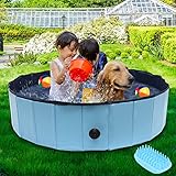 Gimisgu Hundepool für Kleine Hunde 120x30cm Hundepool fur Große Hunde Hundebadewanne Hunde Planschbecken Hundepool Faltbar Hunde Pool inkl. Badebürste & Reparaturset Dog Pool (Blue) - 6