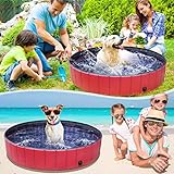 Hundepools 120 * 30cm Planschbecken für Haustier, Faltbarer Planschbecken mit Wasserablassventil für Hunde Haustiere Welpen Kinder PVC rutschfeste Badewanne, Rot - 2