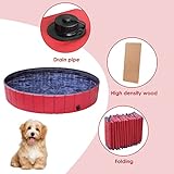 Hundepools 120 * 30cm Planschbecken für Haustier, Faltbarer Planschbecken mit Wasserablassventil für Hunde Haustiere Welpen Kinder PVC rutschfeste Badewanne, Rot - 4