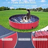 Hundepools 120 * 30cm Planschbecken für Haustier, Faltbarer Planschbecken mit Wasserablassventil für Hunde Haustiere Welpen Kinder PVC rutschfeste Badewanne, Rot - 5