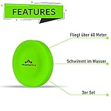 3er Set Mini Frisbee – Die kleine Frisbee fliegt über 60 Meter weit – Die Neue Trendsportart – Alternative zur gewöhnlichen Frisbeescheibe – Schwimmt im Wasser (Bunt) - 2