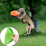 WELLXUNK Hunde Frisbees, Hund Scheibe, 2 Stück hundespielzeug Frisbee, Gummi Frisbee, für Land und Wasser, Hundetraining, Werfen, Fangen & Spielen(Grün + Orange) - 5